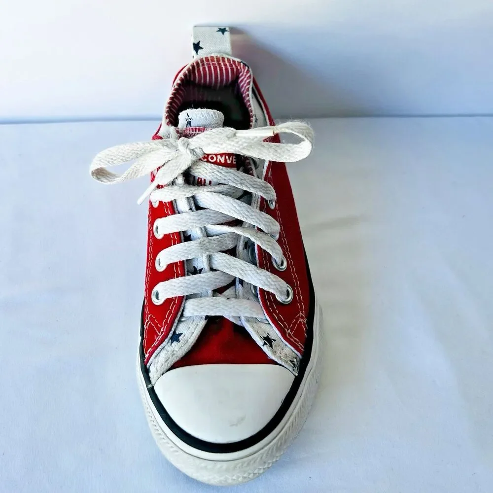 Converse All Stars Girls Size 13 Red White Blue Star Trim Double Upper Sneaker